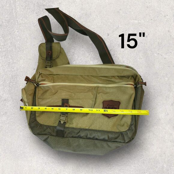 Eddie Bauer Adventurer Messenger Sling Laptop Bag Green Canvas, 14 Pockets, NWOT - Picture 8 of 9